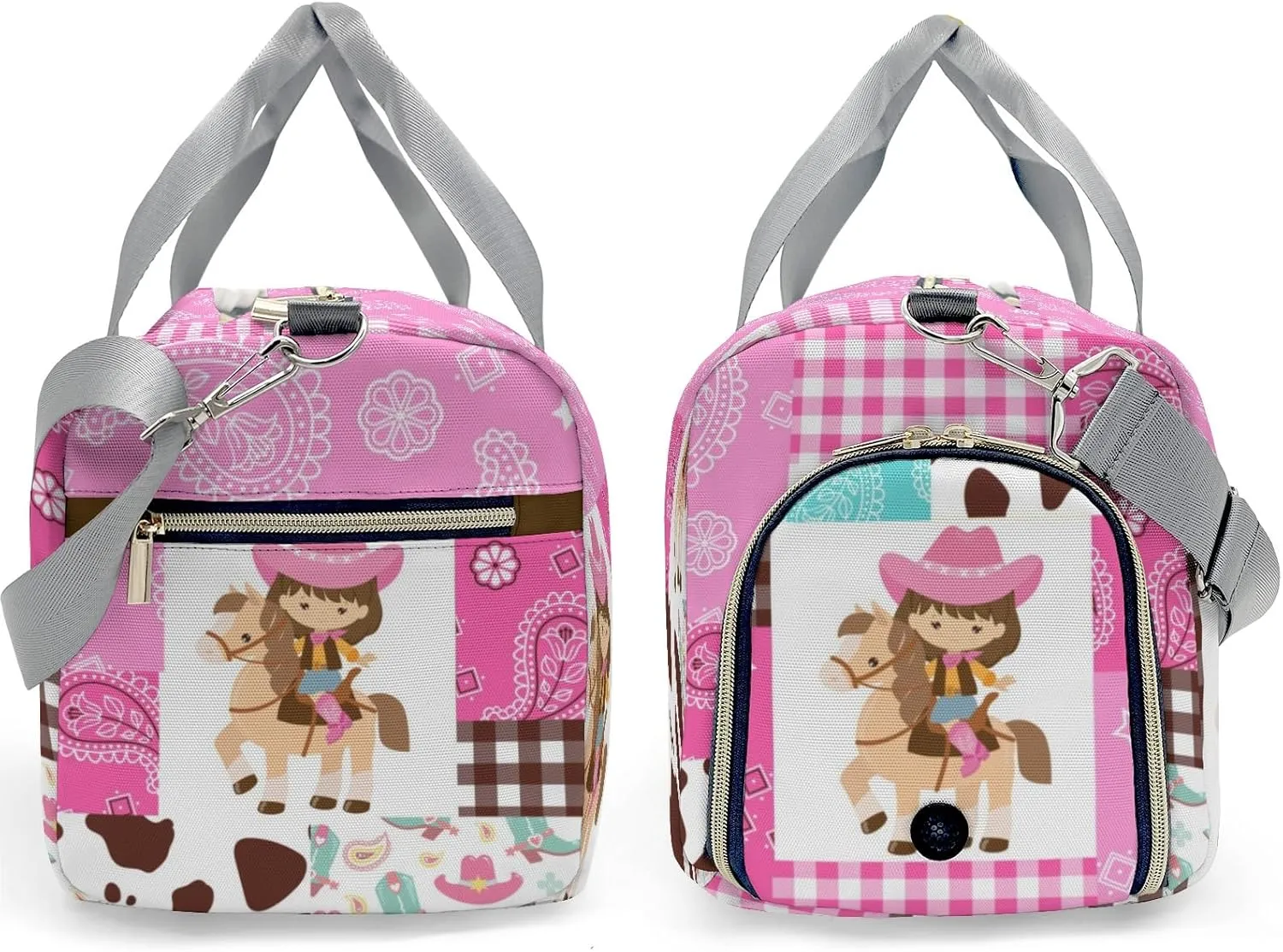 Personalized Cowgirl Paisley Plaid Patchwork Custom Multi-functional Travel Bag, Unisex Portable Duffel Bag, Short Distance Travel Assistant
