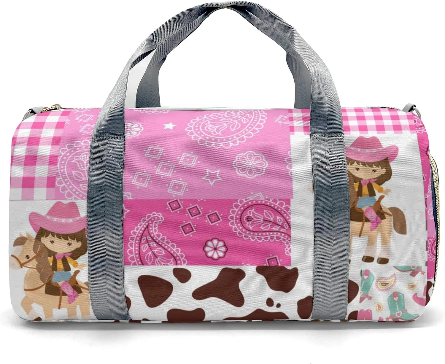 Personalized Cowgirl Paisley Plaid Patchwork Custom Multi-functional Travel Bag, Unisex Portable Duffel Bag, Short Distance Travel Assistant
