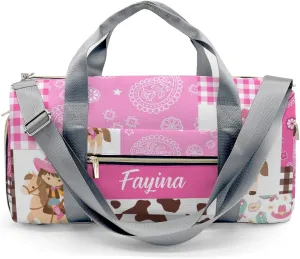 Personalized Cowgirl Paisley Plaid Patchwork Custom Multi-functional Travel Bag, Unisex Portable Duffel Bag, Short Distance Travel Assistant