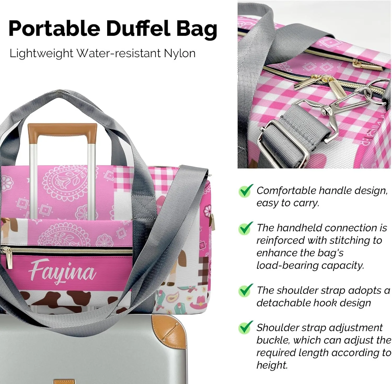 Personalized Cowgirl Paisley Plaid Patchwork Custom Multi-functional Travel Bag, Unisex Portable Duffel Bag, Short Distance Travel Assistant