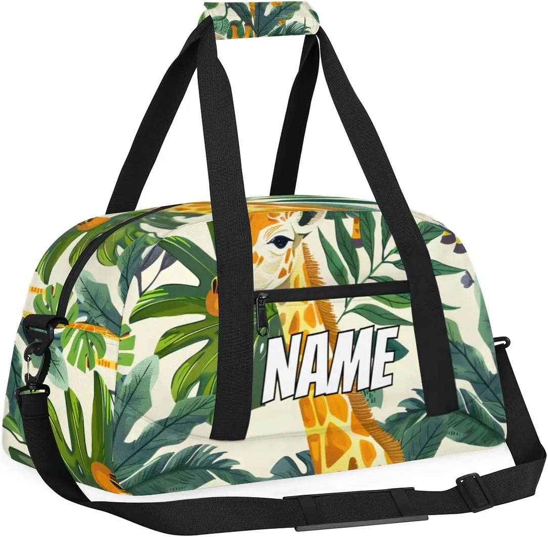 Personalized Custom Gym Bag for Women Men Carry on Africa Giraffe Travel Duffel Tote Africa Animal Overnight Workout Weekender Bag