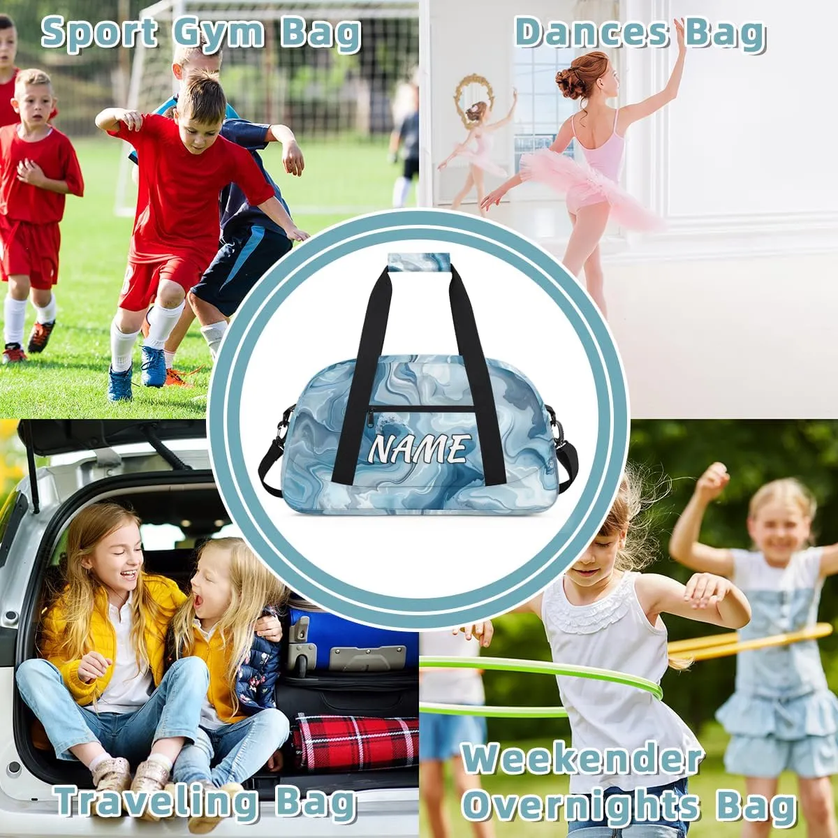 Personalized Custom Gym Bag for Women Men Carry on Blue Marble Travel Duffel Tote Abstact Fluid Overnight Workout Weekender Bag