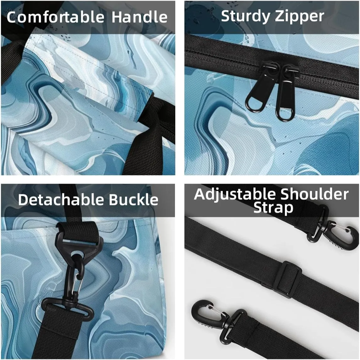 Personalized Custom Gym Bag for Women Men Carry on Blue Marble Travel Duffel Tote Abstact Fluid Overnight Workout Weekender Bag