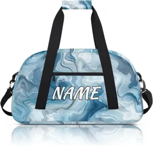 Personalized Custom Gym Bag for Women Men Carry on Blue Marble Travel Duffel Tote Abstact Fluid Overnight Workout Weekender Bag