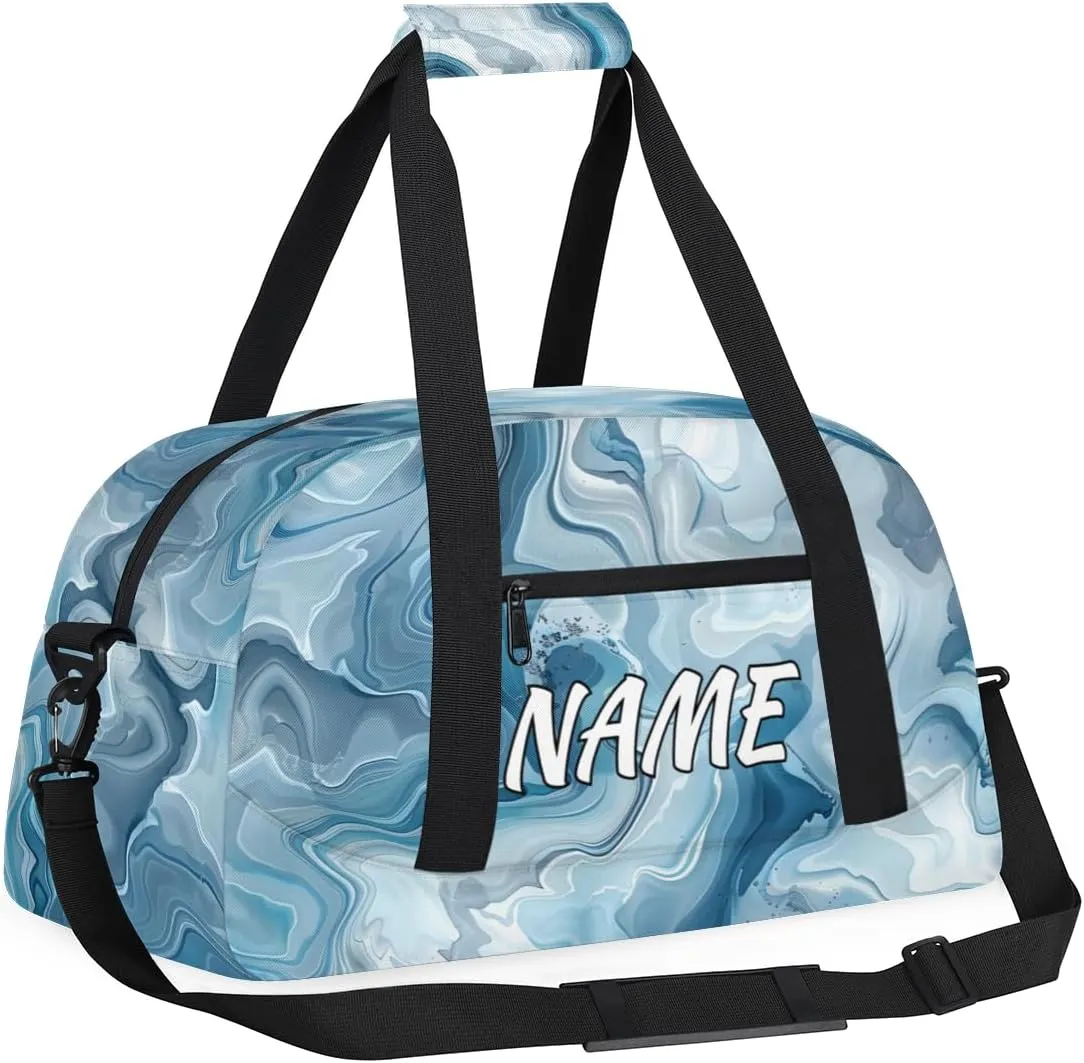 Personalized Custom Gym Bag for Women Men Carry on Blue Marble Travel Duffel Tote Abstact Fluid Overnight Workout Weekender Bag