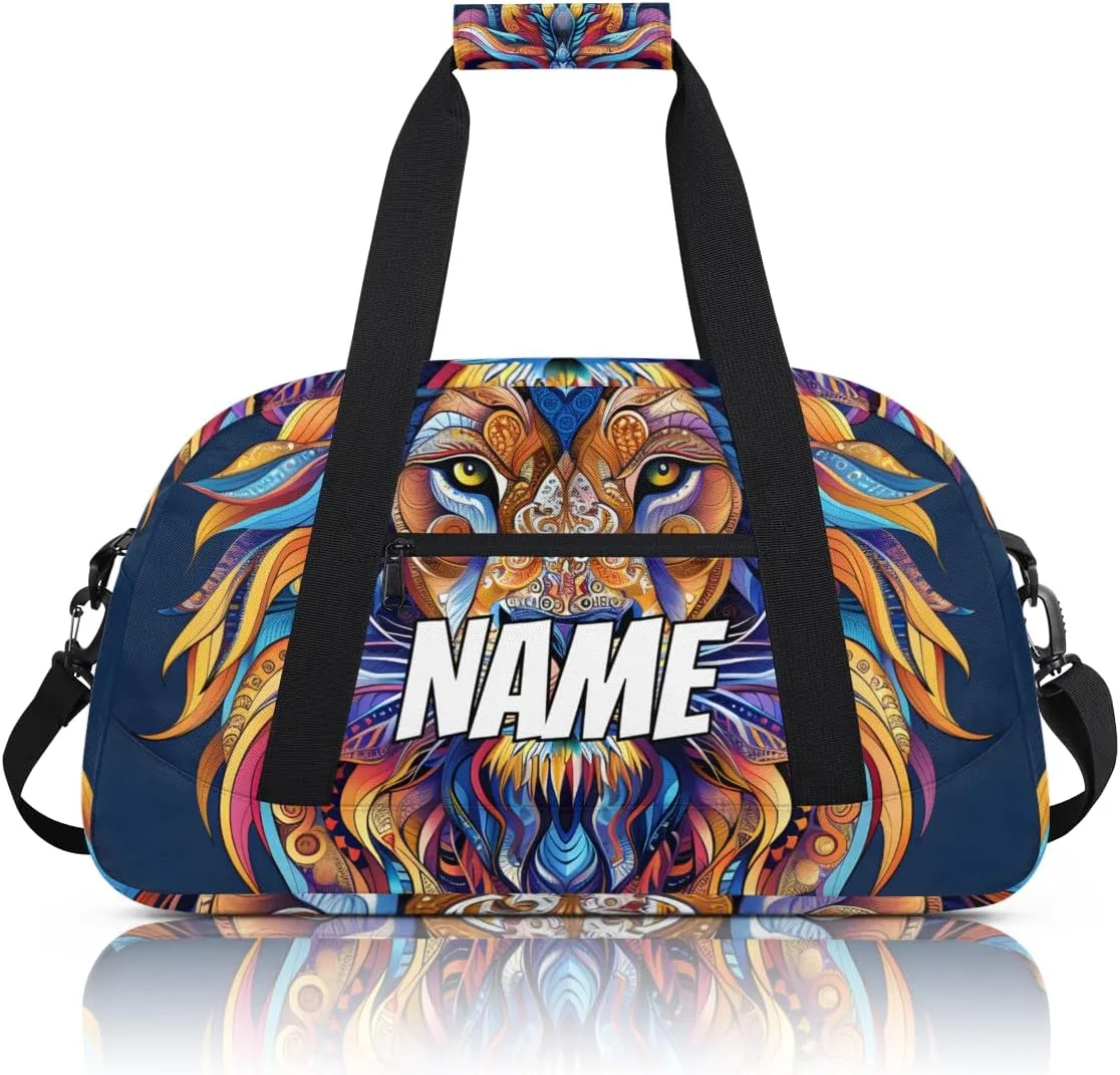 Personalized Custom Gym Bag for Women Men Carry on Boho Lion Travel Duffel Tote Cool Art Overnight Workout Weekender Bag