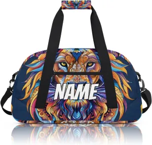 Personalized Custom Gym Bag for Women Men Carry on Boho Lion Travel Duffel Tote Cool Art Overnight Workout Weekender Bag