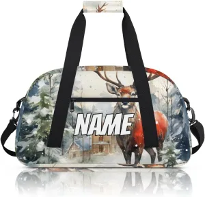 Personalized Custom Gym Bag for Women Men Carry on Christmas Reindeer Travel Duffel Tote Xmas Tree Overnight Workout Weekender Bag