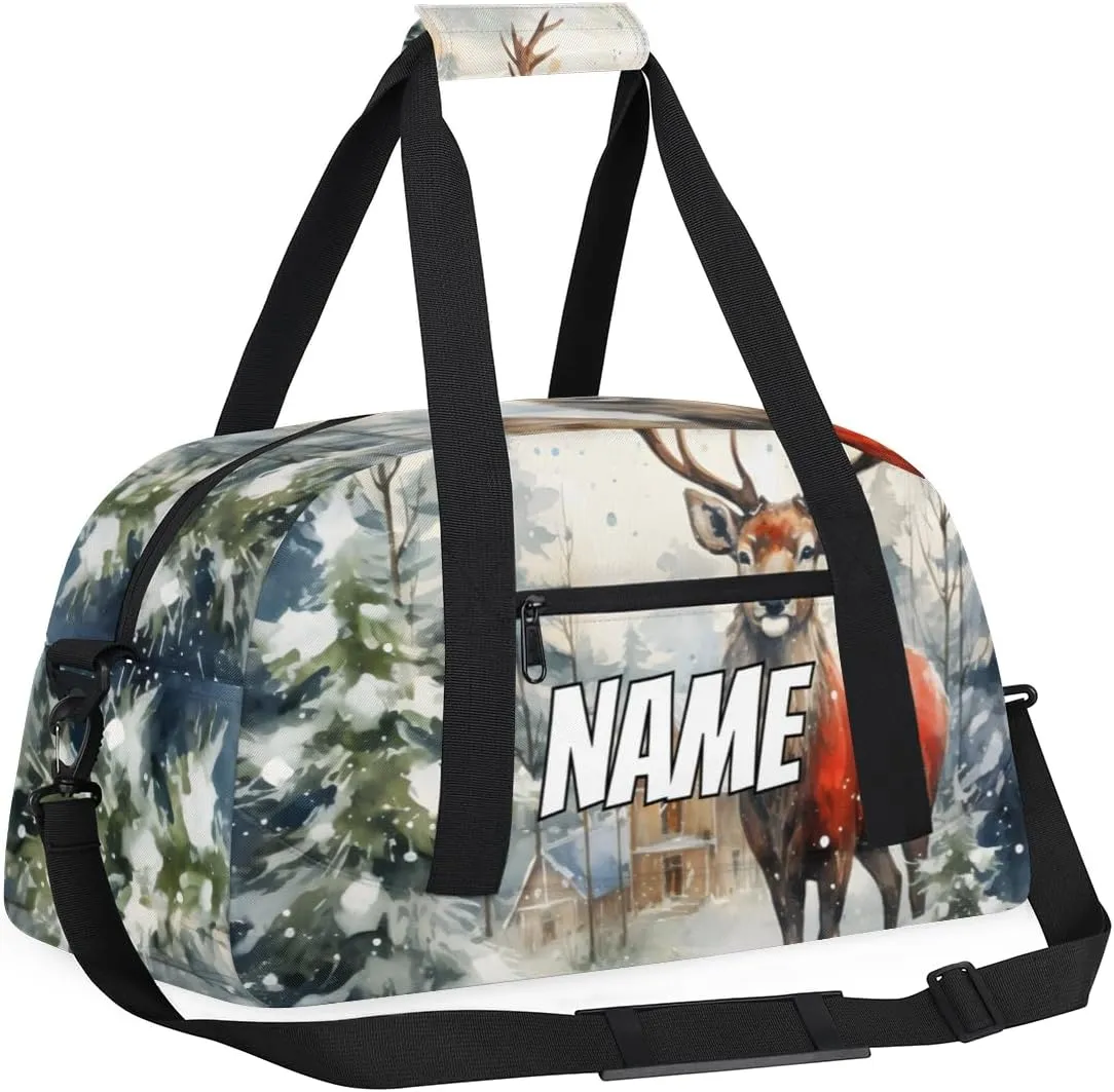 Personalized Custom Gym Bag for Women Men Carry on Christmas Reindeer Travel Duffel Tote Xmas Tree Overnight Workout Weekender Bag