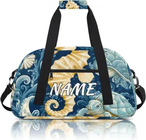 Personalized Custom Gym Bag for Women Men Carry on Coastal Seahorse Travel Duffel Tote Underwater Sea Overnight Workout Weekender Bag
