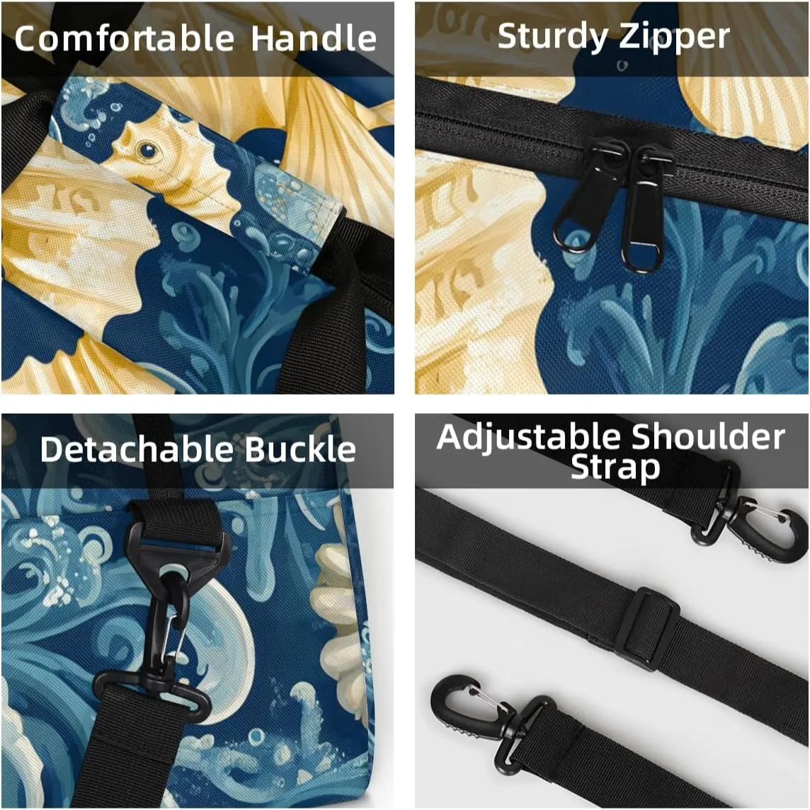 Personalized Custom Gym Bag for Women Men Carry on Coastal Seahorse Travel Duffel Tote Underwater Sea Overnight Workout Weekender Bag