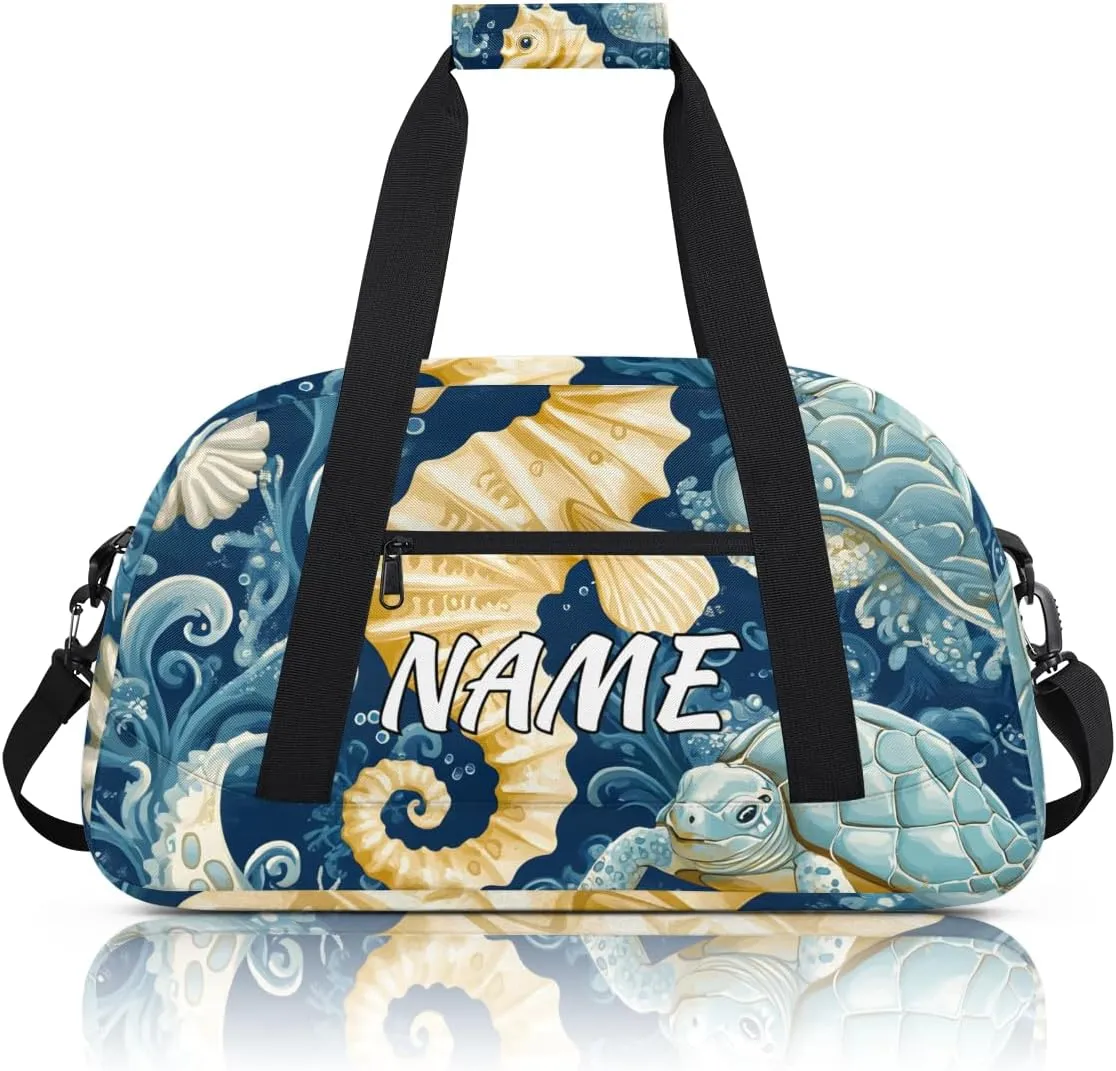 Personalized Custom Gym Bag for Women Men Carry on Coastal Seahorse Travel Duffel Tote Underwater Sea Overnight Workout Weekender Bag