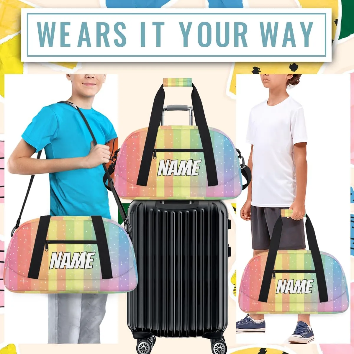 Personalized Custom Gym Bag for Women Men Carry on Colorful Rainbow Travel Duffel Tote Multicolour Overnight Workout Weekender Bag