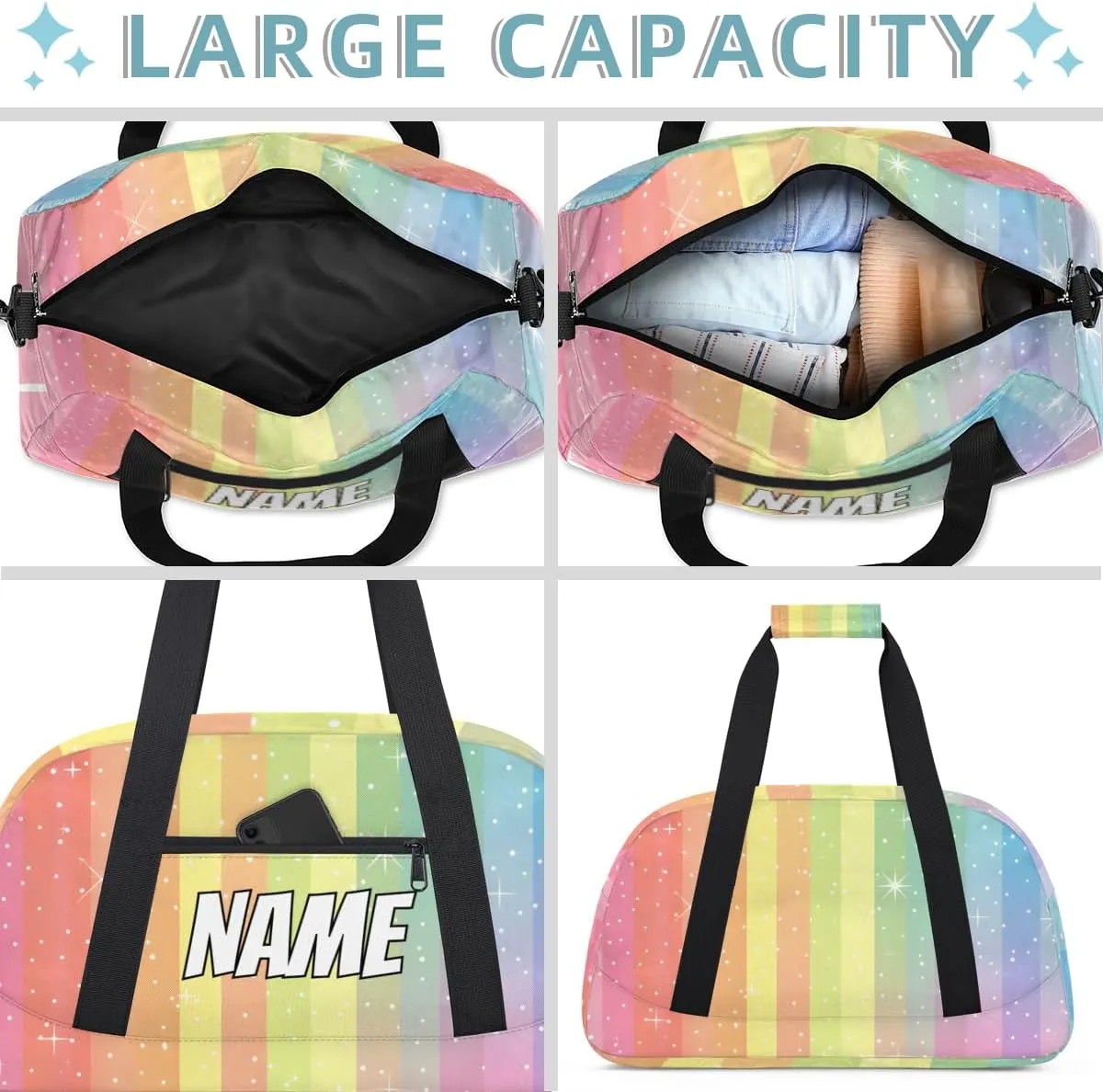 Personalized Custom Gym Bag for Women Men Carry on Colorful Rainbow Travel Duffel Tote Multicolour Overnight Workout Weekender Bag