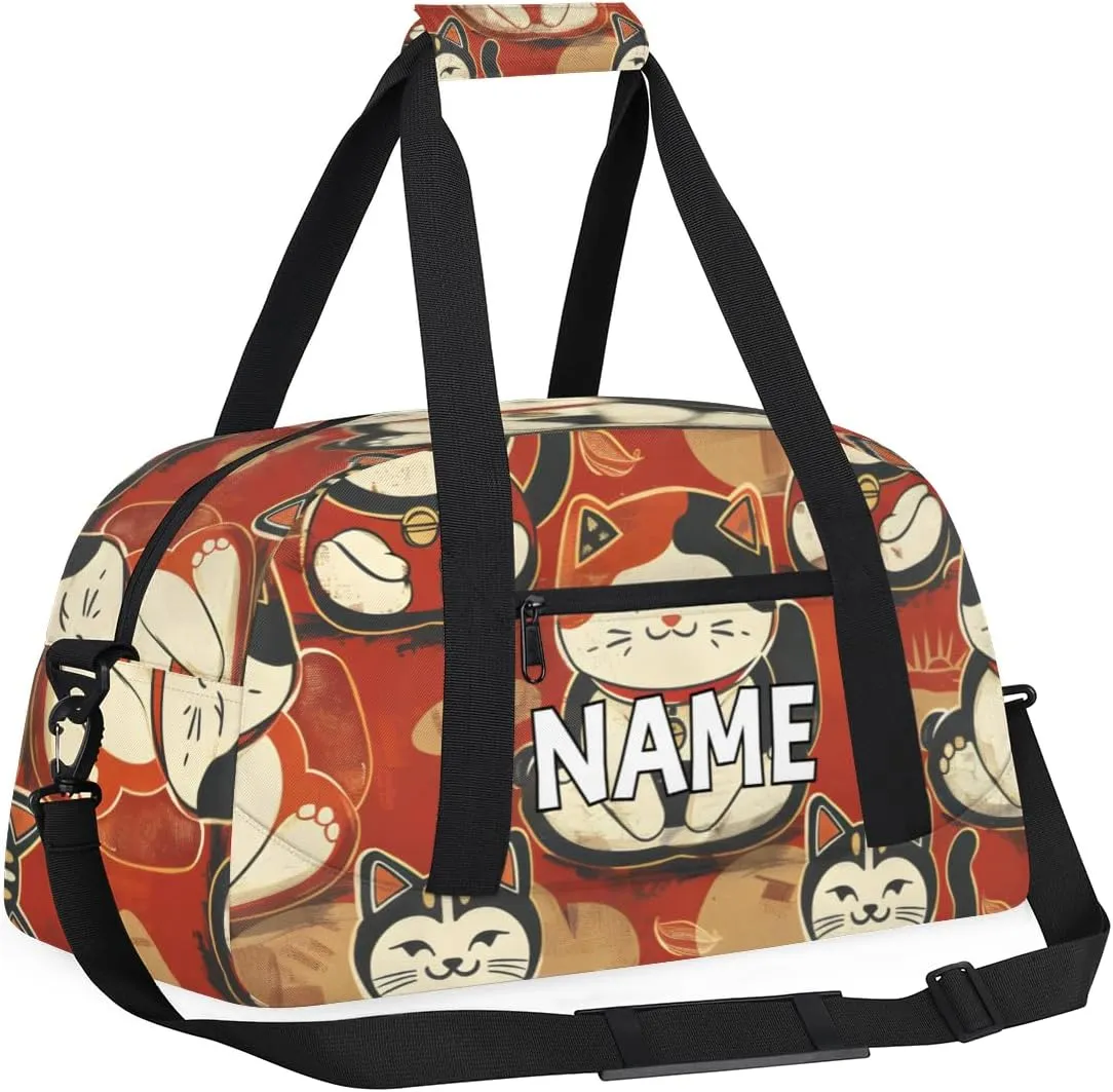Personalized Custom Gym Bag for Women Men Carry on Cute Cats Travel Duffel Tote Retro Animals Overnight Workout Weekender Bag