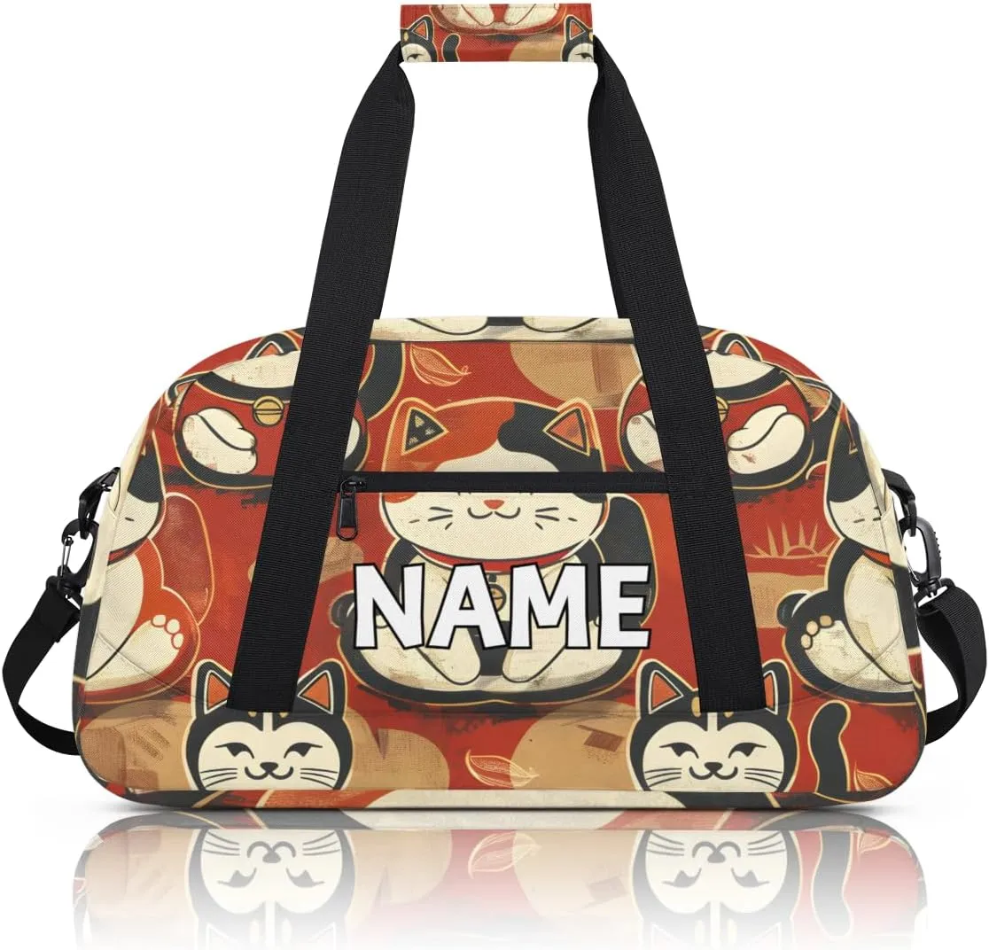 Personalized Custom Gym Bag for Women Men Carry on Cute Cats Travel Duffel Tote Retro Animals Overnight Workout Weekender Bag