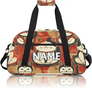Personalized Custom Gym Bag for Women Men Carry on Cute Cats Travel Duffel Tote Retro Animals Overnight Workout Weekender Bag