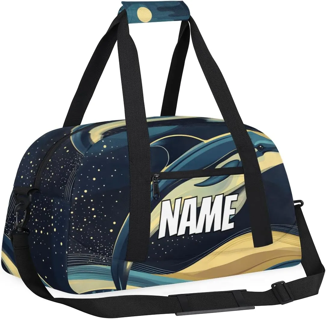 Personalized Custom Gym Bag for Women Men Carry on Dolphins Jumping Travel Duffel Tote Sea Sky Overnight Workout Weekender Bag
