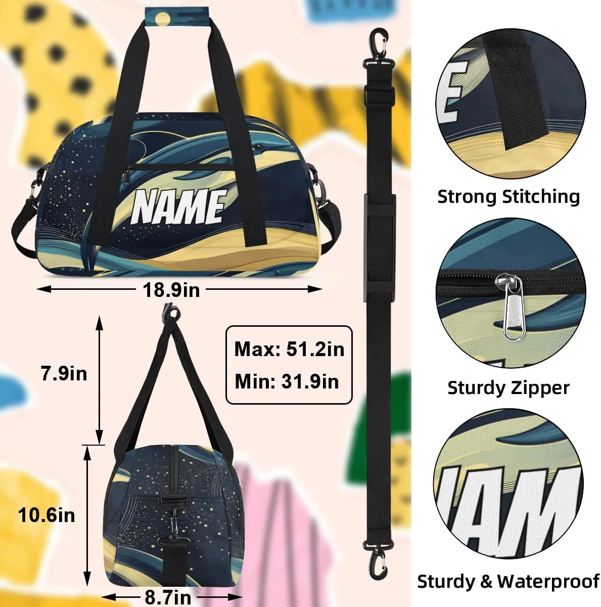 Personalized Custom Gym Bag for Women Men Carry on Dolphins Jumping Travel Duffel Tote Sea Sky Overnight Workout Weekender Bag