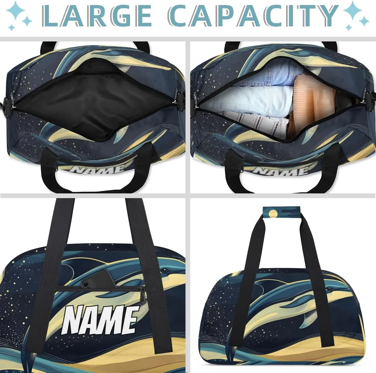 Personalized Custom Gym Bag for Women Men Carry on Dolphins Jumping Travel Duffel Tote Sea Sky Overnight Workout Weekender Bag