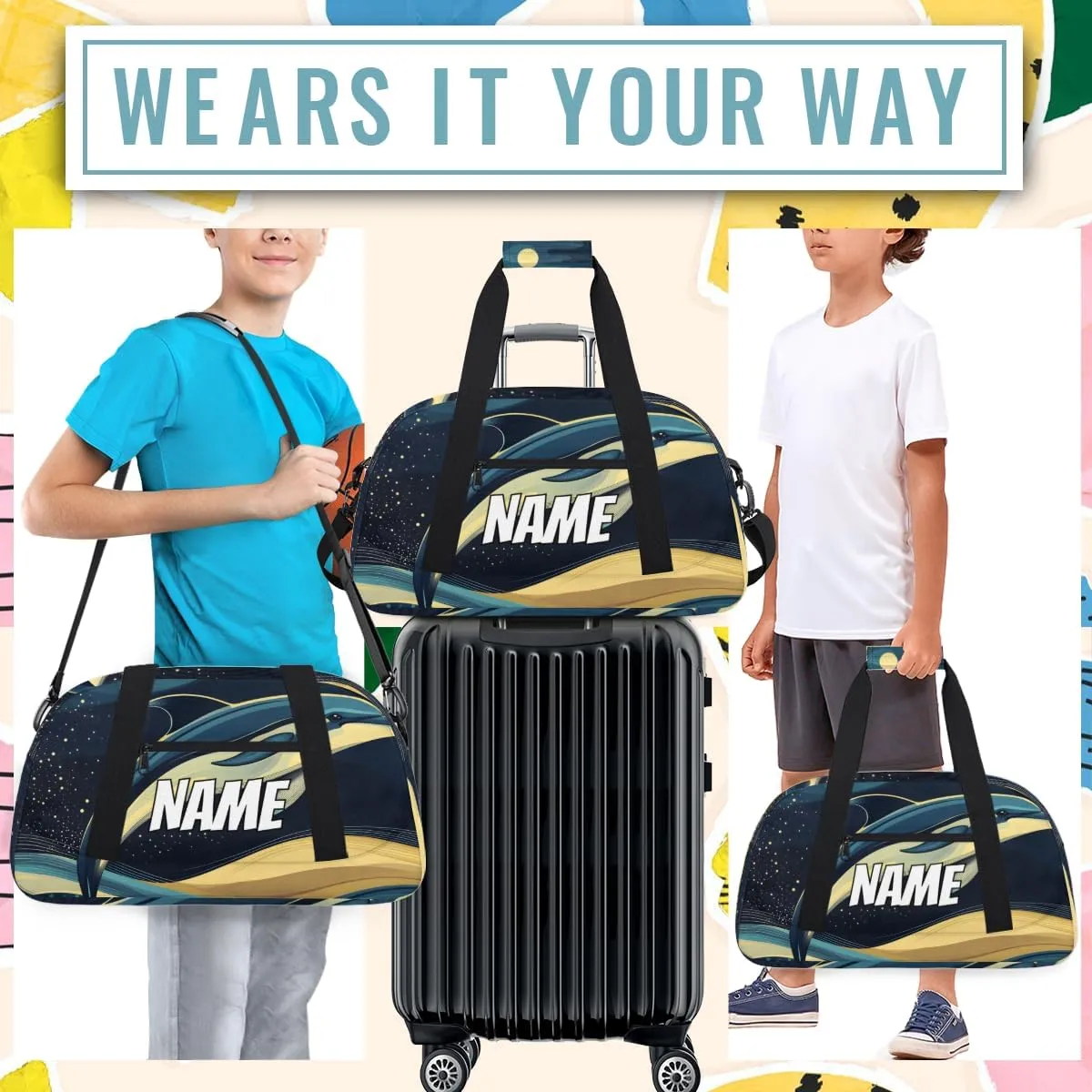 Personalized Custom Gym Bag for Women Men Carry on Dolphins Jumping Travel Duffel Tote Sea Sky Overnight Workout Weekender Bag
