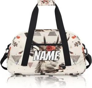 Personalized Custom Gym Bag for Women Men Carry on Forest Deer Travel Duffel Tote Vintage Animal Overnight Workout Weekender Bag