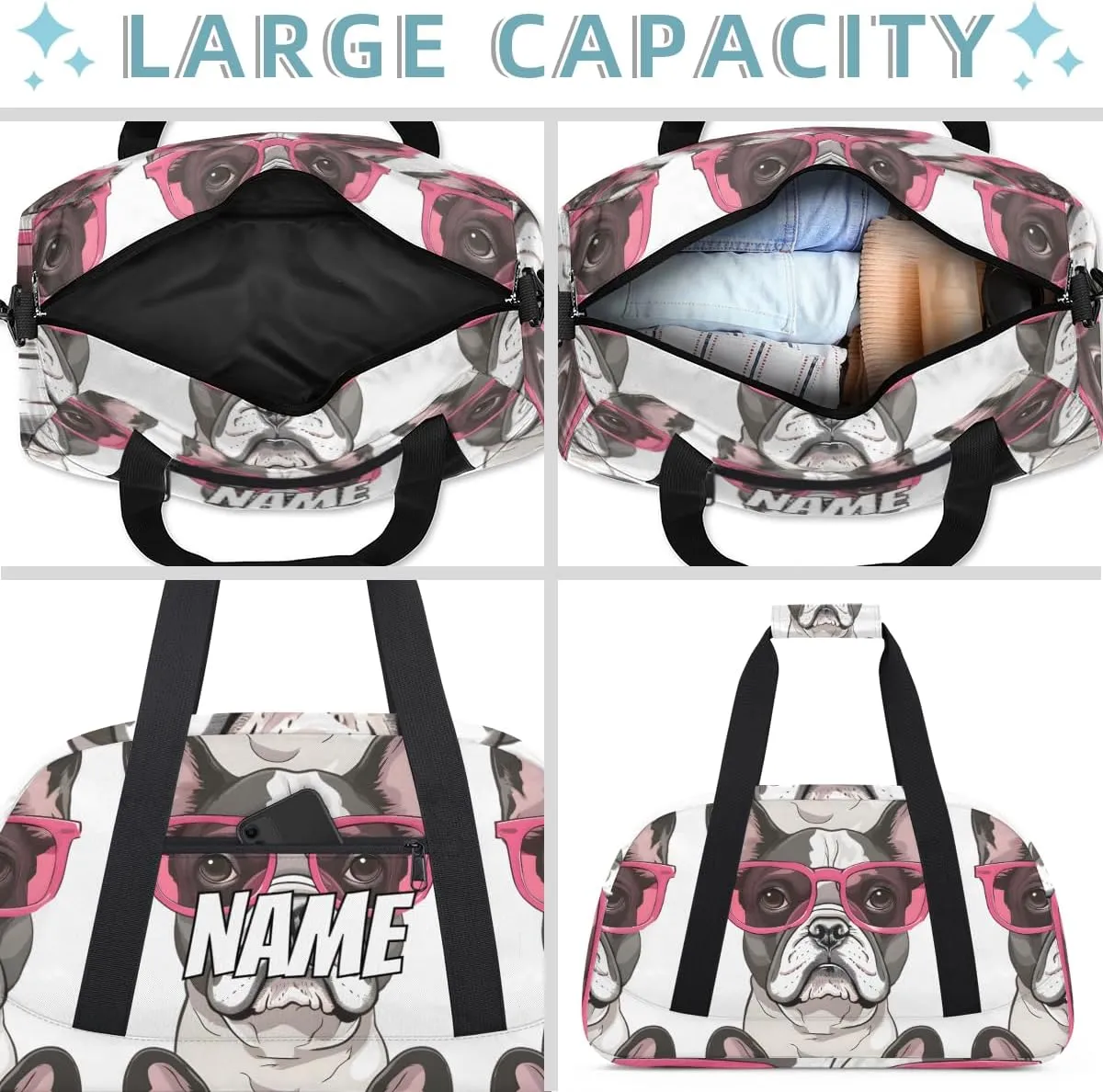 Personalized Custom Gym Bag for Women Men Carry on French Bulldog Dog Travel Duffel Tote Funny Dogs Overnight Workout Weekender Bag
