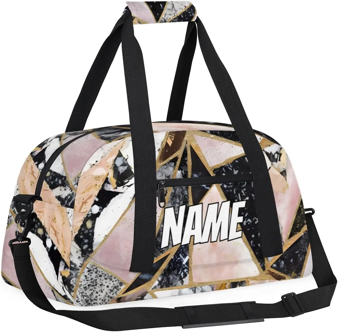 Personalized Custom Gym Bag for Women Men Carry on Geometrical Fragments Travel Duffel Tote Black Pink Overnight Workout Weekender Bag
