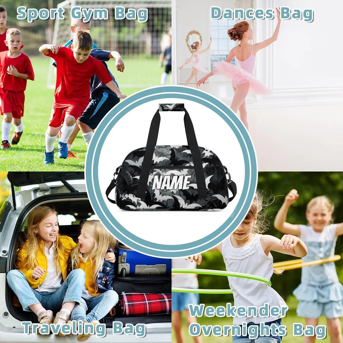 Personalized Custom Gym Bag for Women Men Carry on Halloween Bat Travel Duffel Tote Black White Overnight Workout Weekender Bag