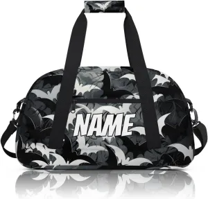 Personalized Custom Gym Bag for Women Men Carry on Halloween Bat Travel Duffel Tote Black White Overnight Workout Weekender Bag
