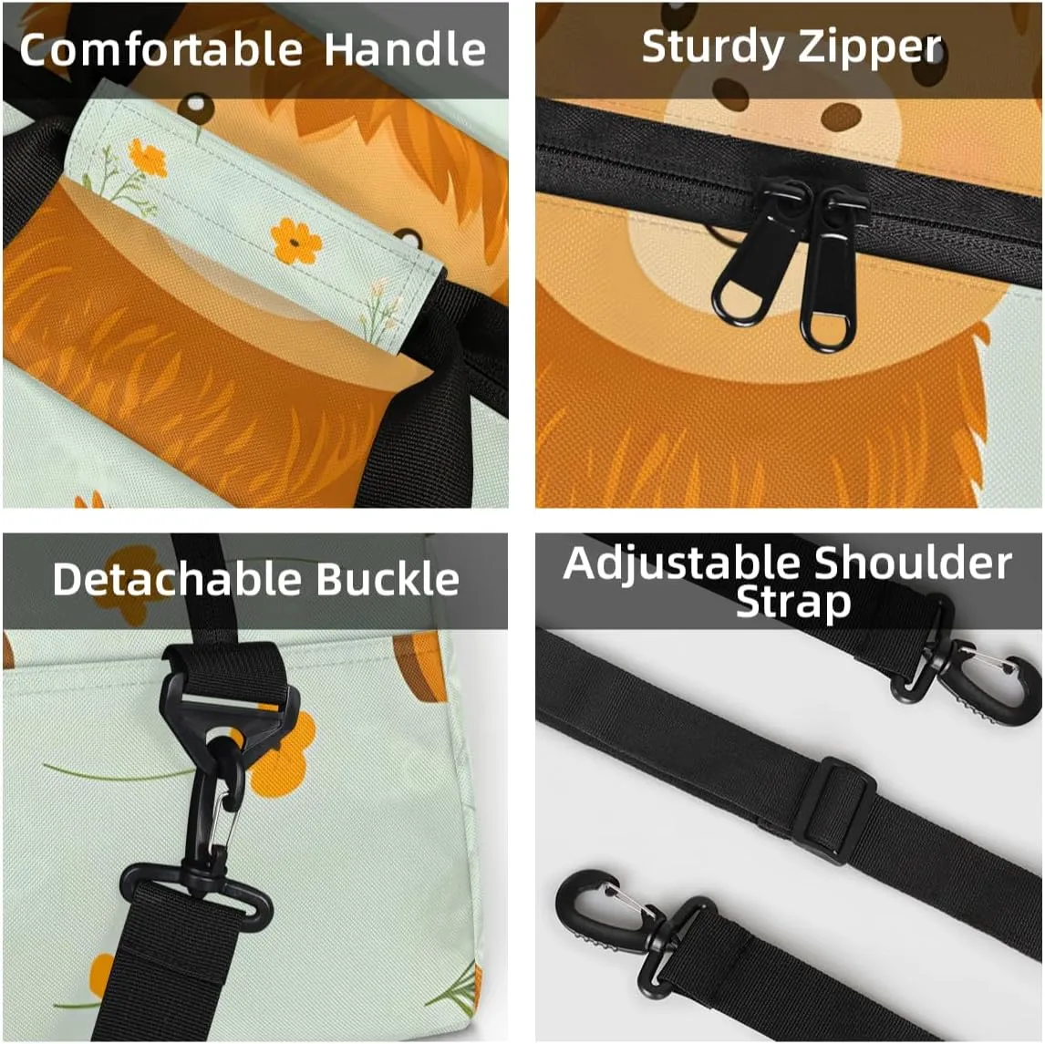 Personalized Custom Gym Bag for Women Men Carry on Highland Cow Travel Duffel Tote Yellow Flower Overnight Workout Weekender Bag