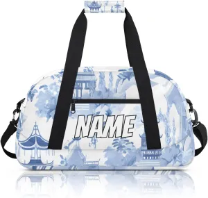 Personalized Custom Gym Bag for Women Men Carry on Japanese Nature Landscape Travel Duffel Tote Blue White Overnight Workout Weekender Bag