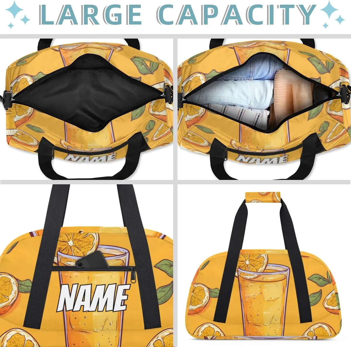 Personalized Custom Gym Bag for Women Men Carry on Orange Juice Travel Duffel Tote Summer Fresh Overnight Workout Weekender Bag