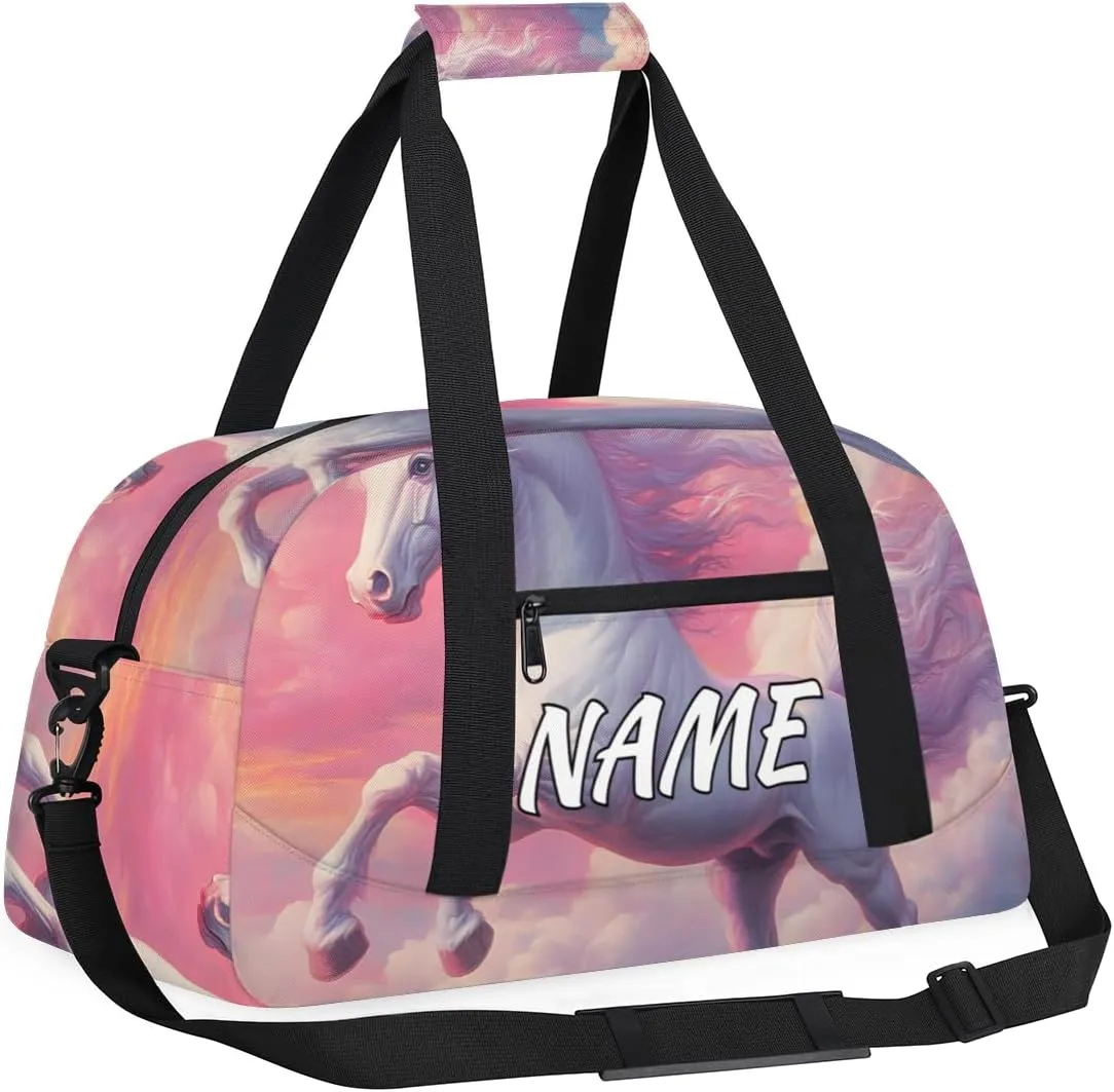 Personalized Custom Gym Bag for Women Men Carry on Pink Unicorn Travel Duffel Tote Sky Fantasy Overnight Workout Weekender Bag