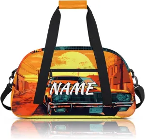Personalized Custom Gym Bag for Women Men Carry on Retro Car Travel Duffel Tote Sunset Scenery Overnight Workout Weekender Bag