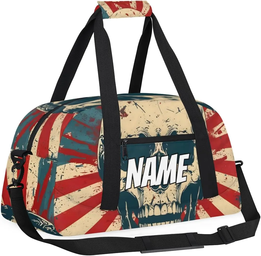 Personalized Custom Gym Bag for Women Men Carry on Skull Gothic Travel Duffel Tote America Flag Overnight Workout Weekender Bag