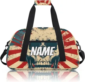 Personalized Custom Gym Bag for Women Men Carry on Skull Gothic Travel Duffel Tote America Flag Overnight Workout Weekender Bag