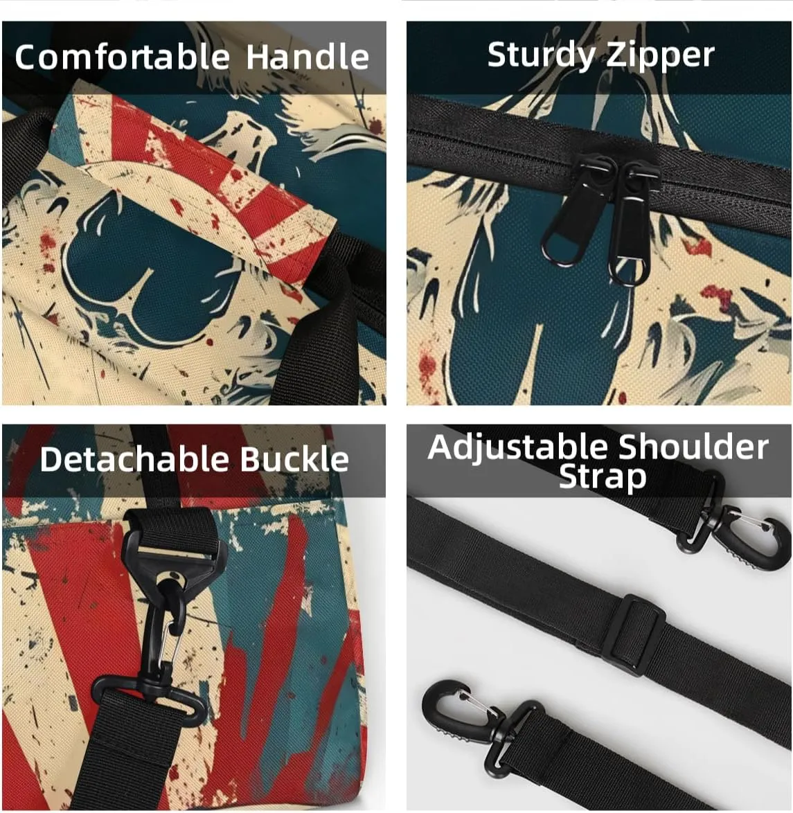 Personalized Custom Gym Bag for Women Men Carry on Skull Gothic Travel Duffel Tote America Flag Overnight Workout Weekender Bag