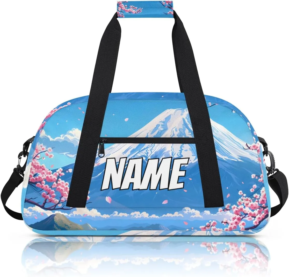 Personalized Custom Gym Bag for Women Men Carry on Snowy Mountain Travel Duffel Tote Japanese Landscape Overnight Workout Weekender Bag