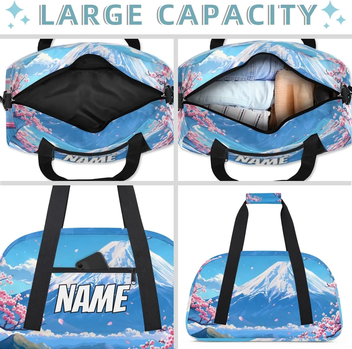 Personalized Custom Gym Bag for Women Men Carry on Snowy Mountain Travel Duffel Tote Japanese Landscape Overnight Workout Weekender Bag