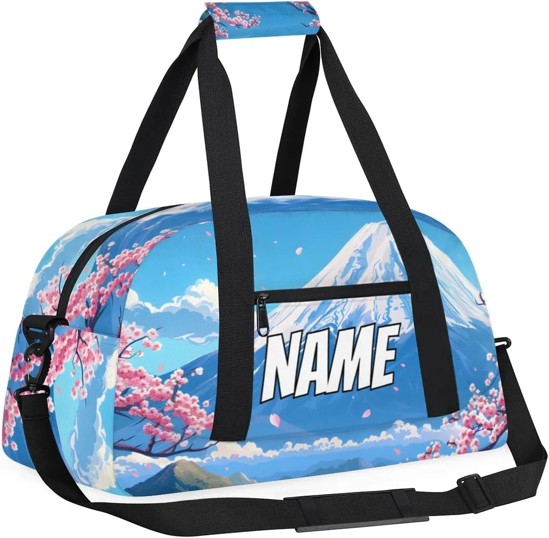 Personalized Custom Gym Bag for Women Men Carry on Snowy Mountain Travel Duffel Tote Japanese Landscape Overnight Workout Weekender Bag