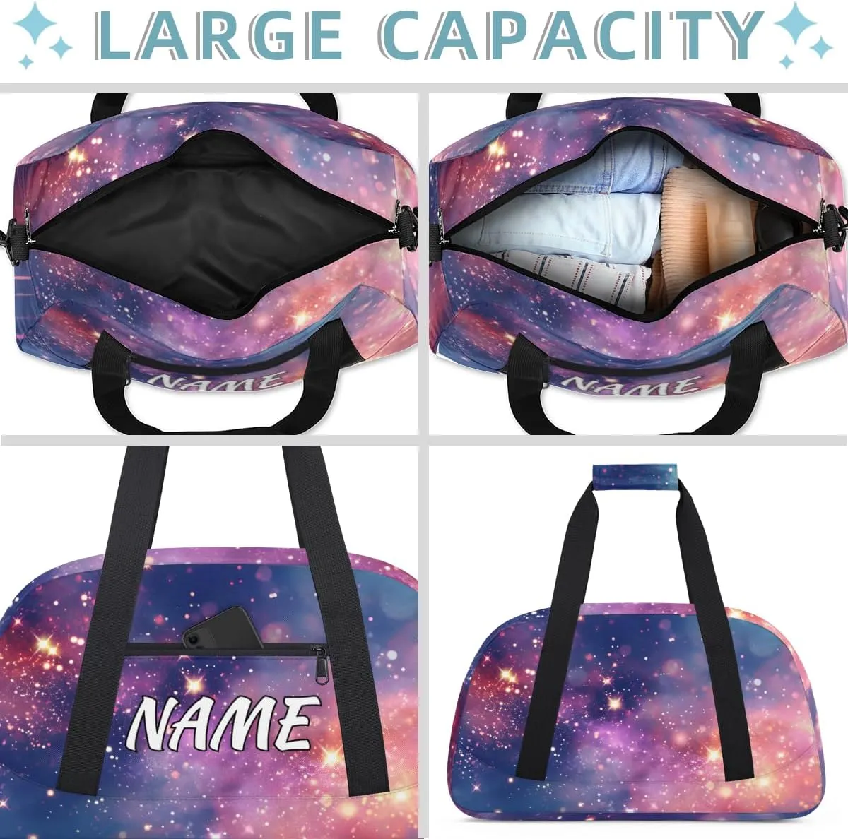 Personalized Custom Gym Bag for Women Men Carry on Starry Sky Travel Duffel Tote Universe Theme Overnight Workout Weekender Bag