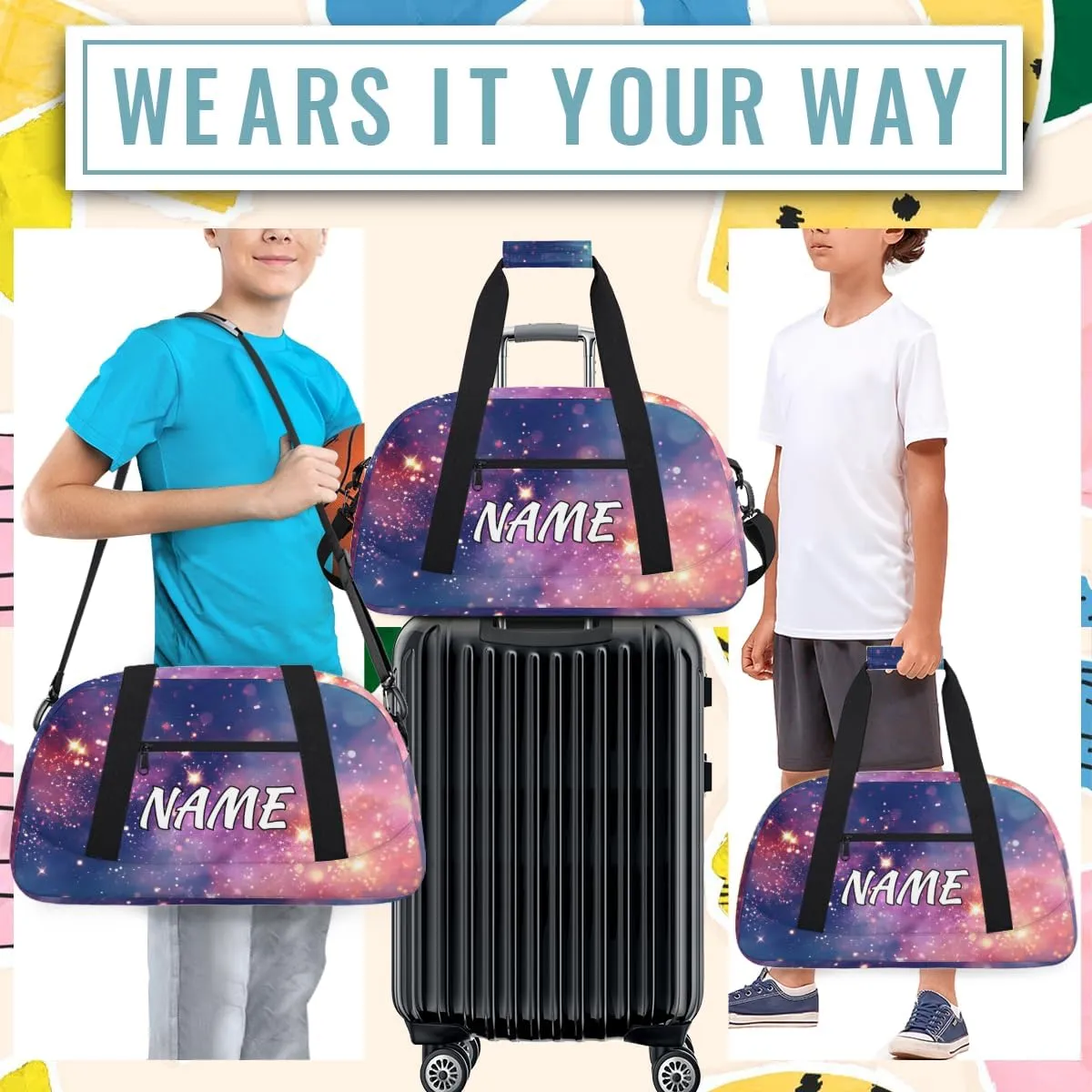 Personalized Custom Gym Bag for Women Men Carry on Starry Sky Travel Duffel Tote Universe Theme Overnight Workout Weekender Bag