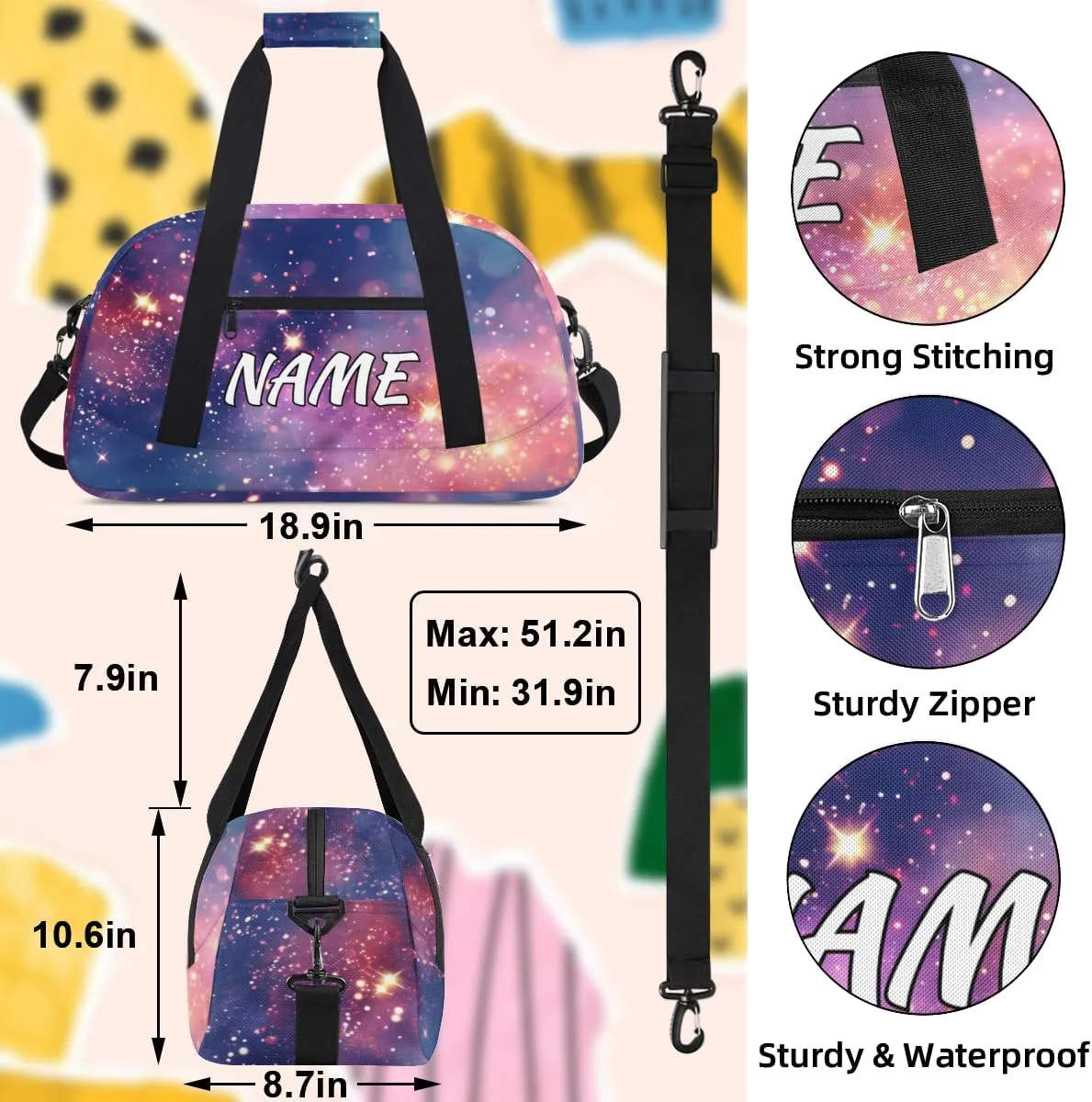 Personalized Custom Gym Bag for Women Men Carry on Starry Sky Travel Duffel Tote Universe Theme Overnight Workout Weekender Bag