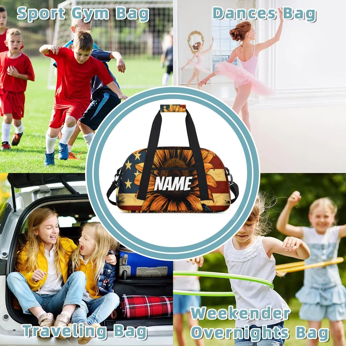 Personalized Custom Gym Bag for Women Men Carry on Sunflowers Travel Duffel Tote America Flag Overnight Workout Weekender Bag