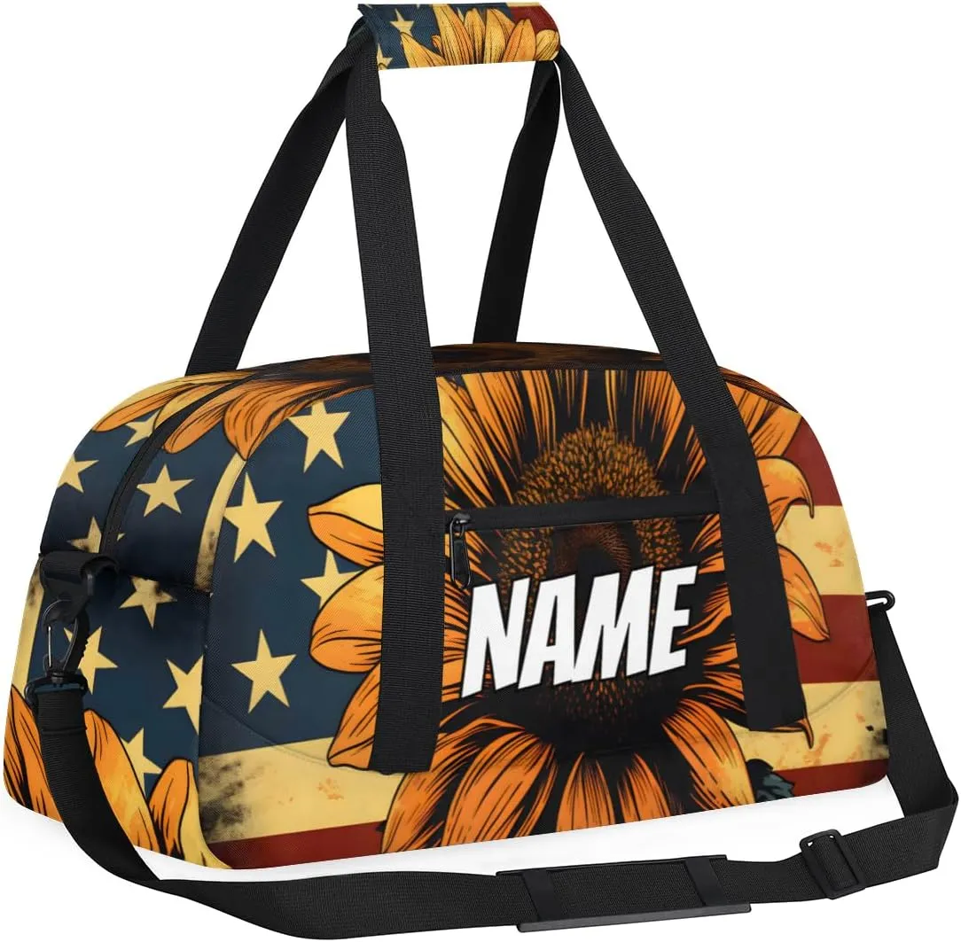 Personalized Custom Gym Bag for Women Men Carry on Sunflowers Travel Duffel Tote America Flag Overnight Workout Weekender Bag