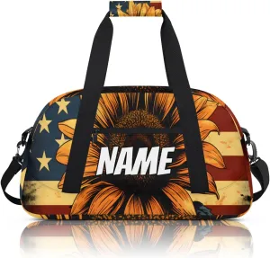 Personalized Custom Gym Bag for Women Men Carry on Sunflowers Travel Duffel Tote America Flag Overnight Workout Weekender Bag