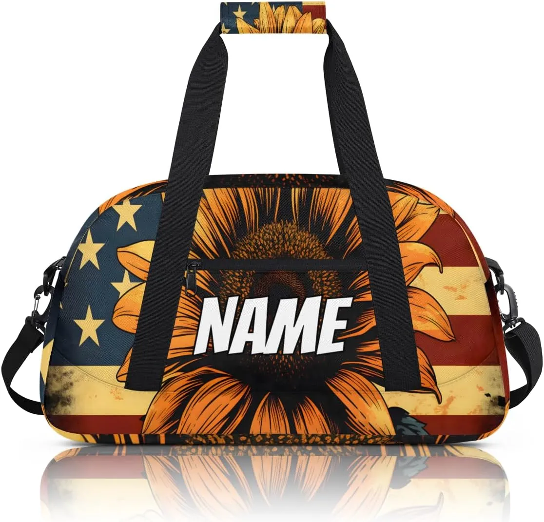 Personalized Custom Gym Bag for Women Men Carry on Sunflowers Travel Duffel Tote America Flag Overnight Workout Weekender Bag