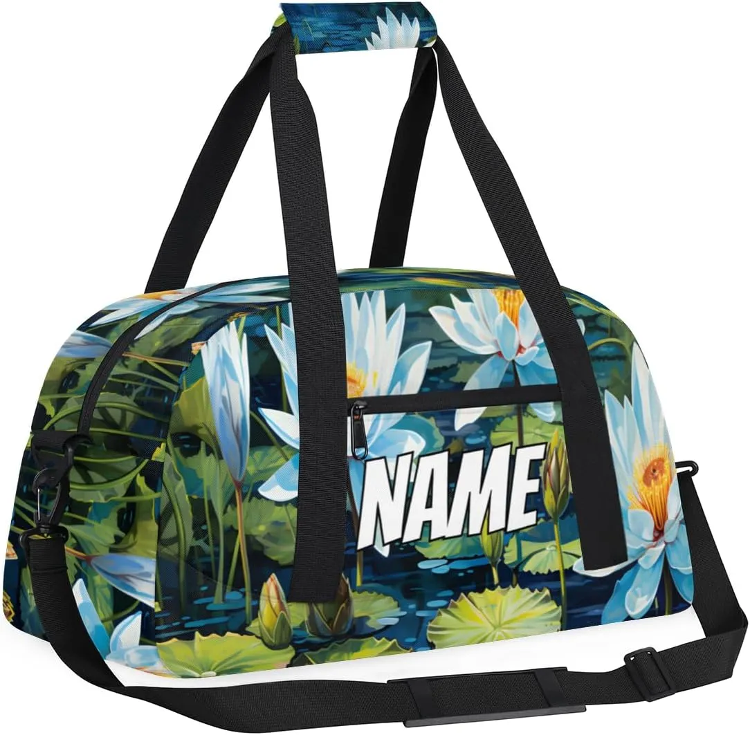 Personalized Custom Gym Bag for Women Men Carry on Water Lily Travel Duffel Tote Summer Nature Overnight Workout Weekender Bag
