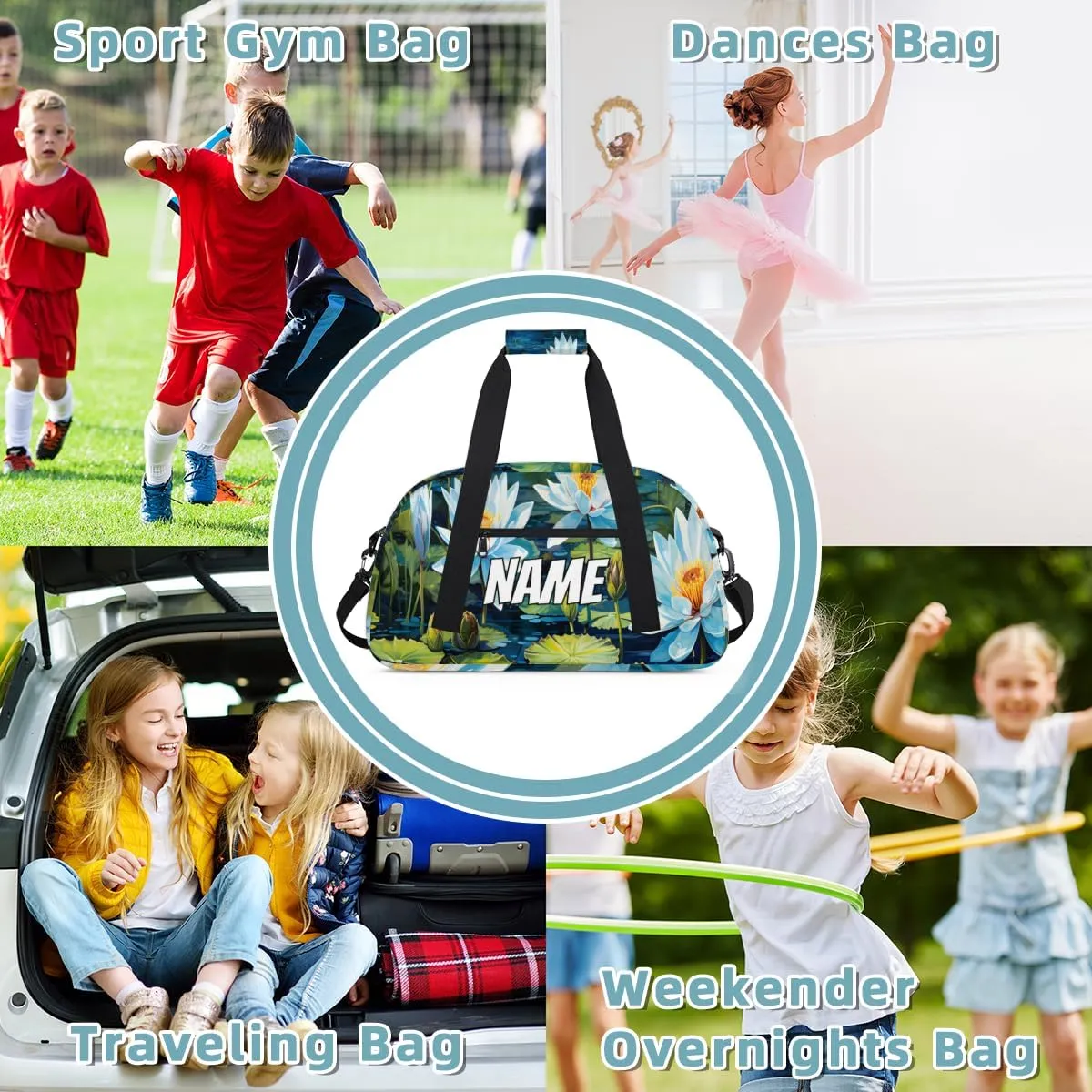 Personalized Custom Gym Bag for Women Men Carry on Water Lily Travel Duffel Tote Summer Nature Overnight Workout Weekender Bag